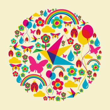 Happy spring time circle composition. Vector file available.