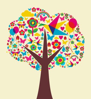Happy spring time tree composition background. Vector file available.