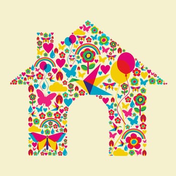 Happy spring time house composition. Vector file available.