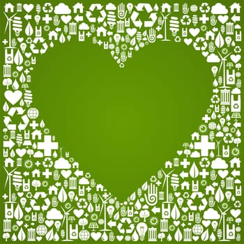 Heart shape in green icons set background. Vector file available.