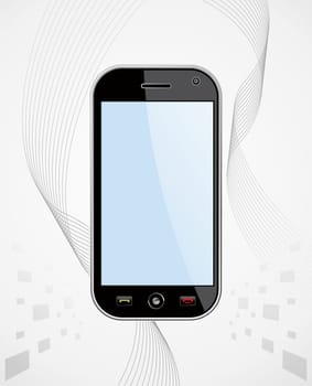 Generic black smartphone on white background with blank space for your own design or image. Useful for mobile applications presentation. EPS 8 vector, cleanly built with no open shapes or strokes. Grouped and ordered in layers for easy editing.
