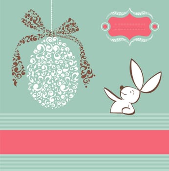 Easter egg in tribal style and rabbit background. Vector file layered for easy manipulation and custom coloring.