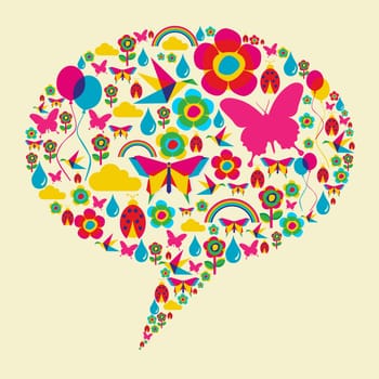 Happy spring time social media bubble composition. Vector file available.