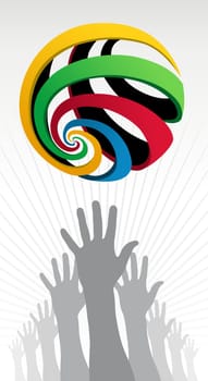Hands silhouettes trying to reach a colorfull Olympic globe over white background. Vector file layered for easy manipulation and customisation.