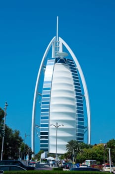DUBAI - FEB 22 2012 : Burj Al Arab - at 321m second tallest hotel in the world, luxury hotel stands on artificial island, Feb 22, 2012 at Jumeirah beach, Dubai, United Arab Emirates