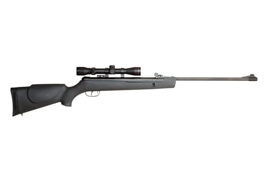 compressed air rifle shooting with cylinder head of fiber and optical viewfinder trimmed and isolated