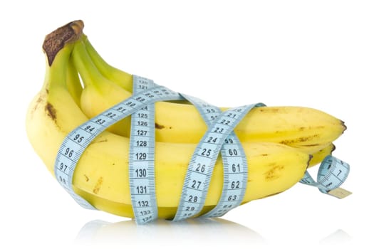 Bunch of bananas wrapped with measuring tape