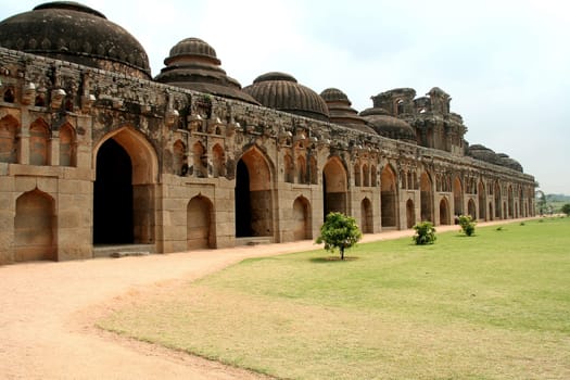 Majestic and artistic shelter for Royal Elephants at Hampi, Karnataka, India, Asia