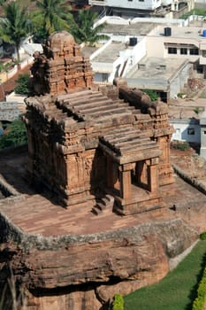 Malegitti Shivalaya viewed from top of fort on northern hill at Badami, Karnataka, India, Asia