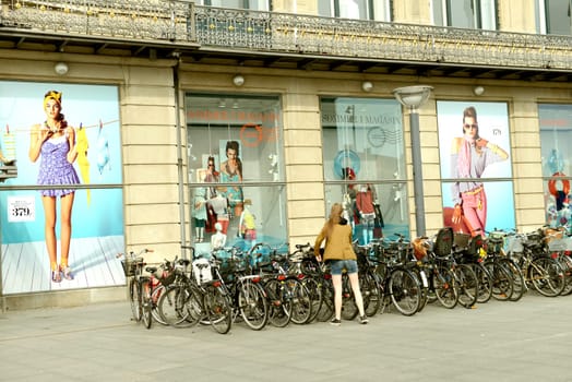 People on bicycles in the center of Copenhagen. Taken on May 2012