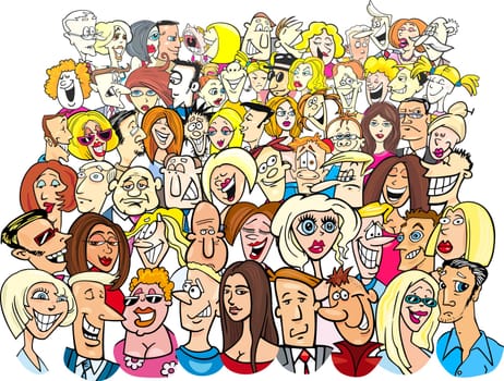 cartoon illustration of many different people in the crowd