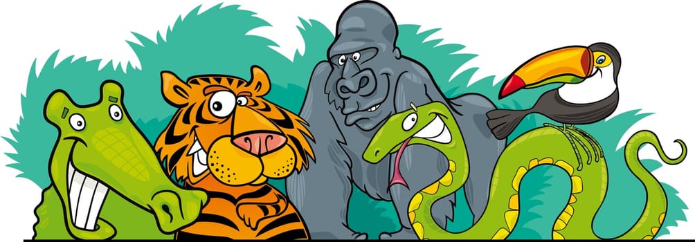 Cartoon illustration of Jungle Wild Animals header design