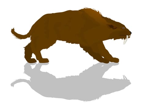 Sabretooth cat silhouette and shadow.  Cartoon illustration of