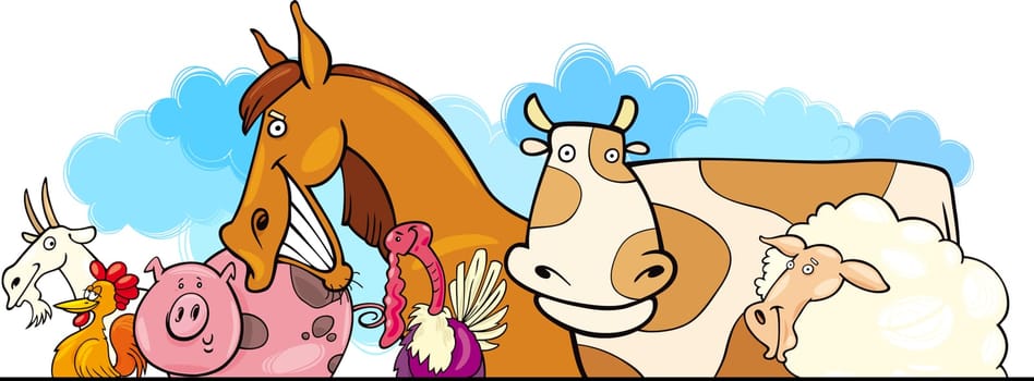 Cartoon illustration of Farm animals header design