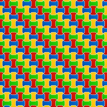Floor tiles composition in red, blue, orange and green.