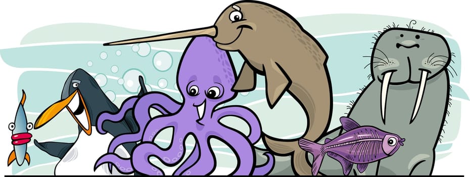 Cartoon illustration of Sea Life Animals header design