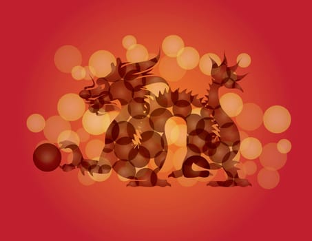 Chinese New Year Zodiac Dragon with Ball and Circle Pattern Illustration