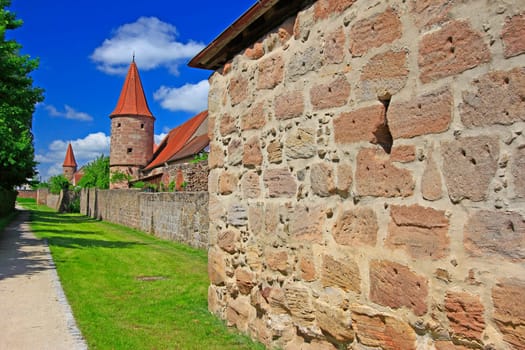 medieval city wall of Wolframs-Eschenbach,the birthplace of the Parzival poet Wolfram von Eschenbah,Bavaria,Germany