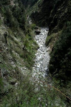 Parched bed of Yamunothri river valley, Uttarakahand, India, Asia
