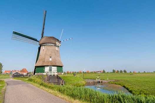 Katwoude windmill in Volendam, Holland, in a bright sunny day