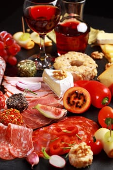 Antipasto catering platter with salami and cheese
