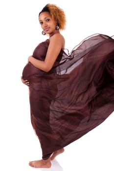 Young beautiful pregnant african woman , over white background