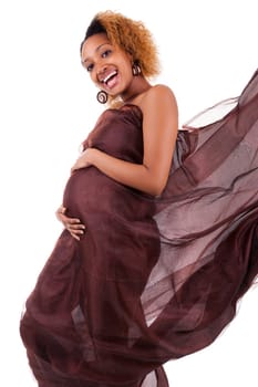 Young beautiful pregnant african woman , over white background