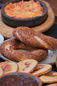 Turkish Bagel Simit on table ,