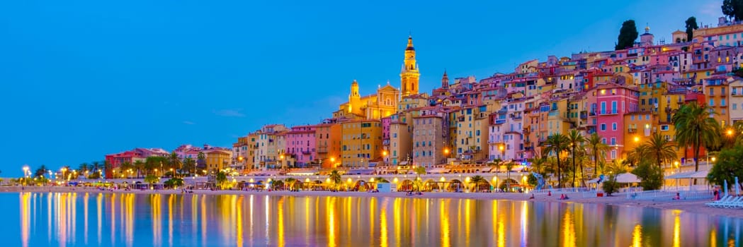 Menton, Provence-Alpes-Cote d'Azur, France Europe during a summer evening. Menton French rivieraa at sunset