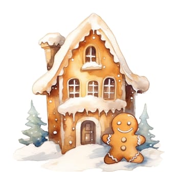 Watercolor Christmas gingerbreads Clipart, Christmas Watercolor gingerbread. AI Generated.