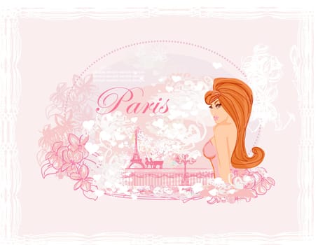 beautiful women Shopping in Paris - vector card