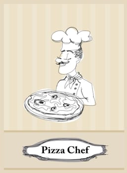 chef with pizza - menu restaurant