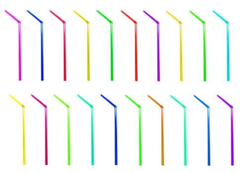 A lot of multicolored straws isolated on white background