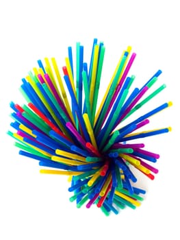 Plastic straws view from up isolated on white background