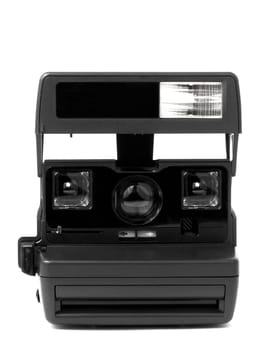 An old plastic instant analog film camera, isolated on white background