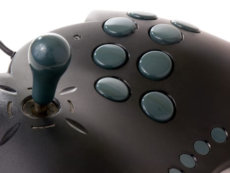 Metalic, black, retro arcade stick isolated on white background