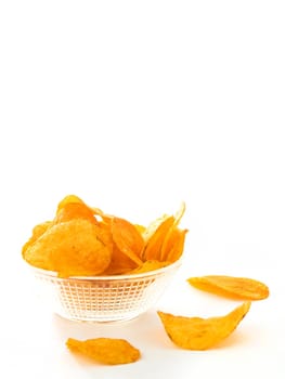 Potato chips in a bowl isolated on white background