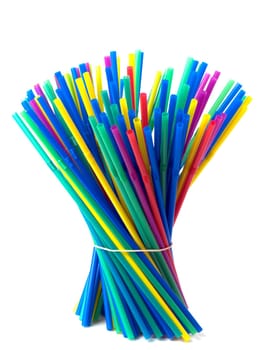 A lot of plastic straws isolated on white background