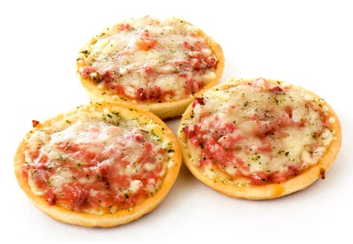 Three mini circle pizza isolated on white background