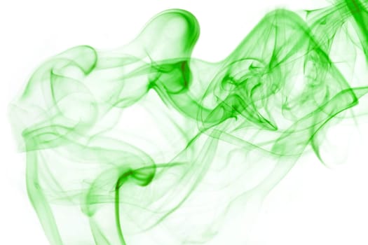 Colorful Green Smoke isolated on white background