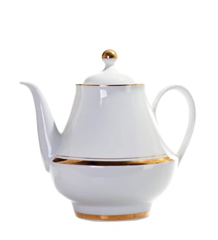 White luxury teapot, isolated on white background