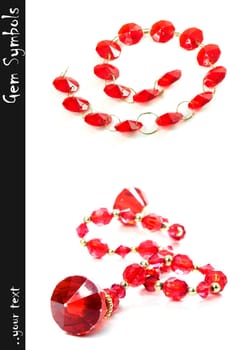 Red gems in a chain, for home decoration, on white background