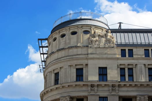 Typical building in Budapest against blue sky