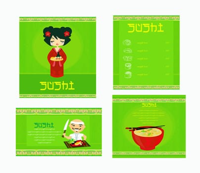 beautiful Asian girl enjoy sushi - menu template