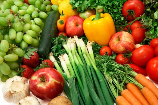 This is a close-up of vegetables and fruits.