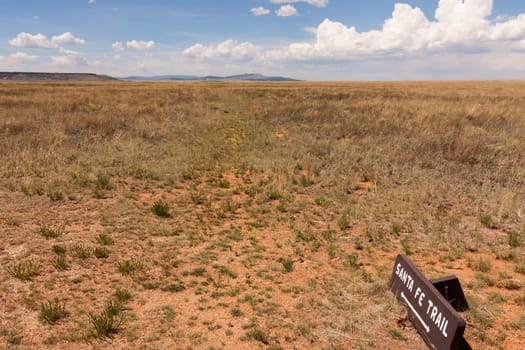Wooden sign to Santa Fe Trail