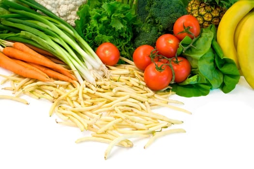 This is a close-up of vegetables and some fruits.
