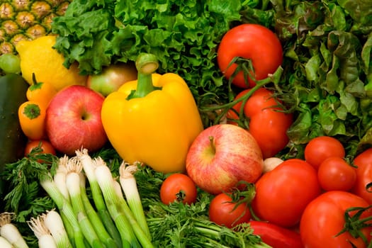 This is a close-up of vegetables and fruits.