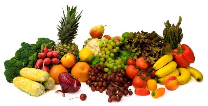 This is a close-up of vegetables and fruits.