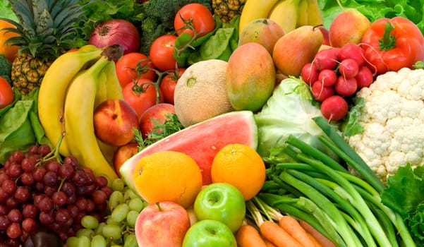 This is a close-up of vegetables and fruits.